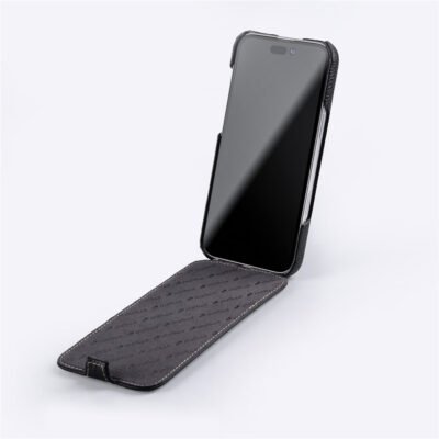MELKCO For iPhone 16 Plus Flip Case Genuine Cow Leather Vertical Phone Cover | Compatible with MagSafe by The Case Factory