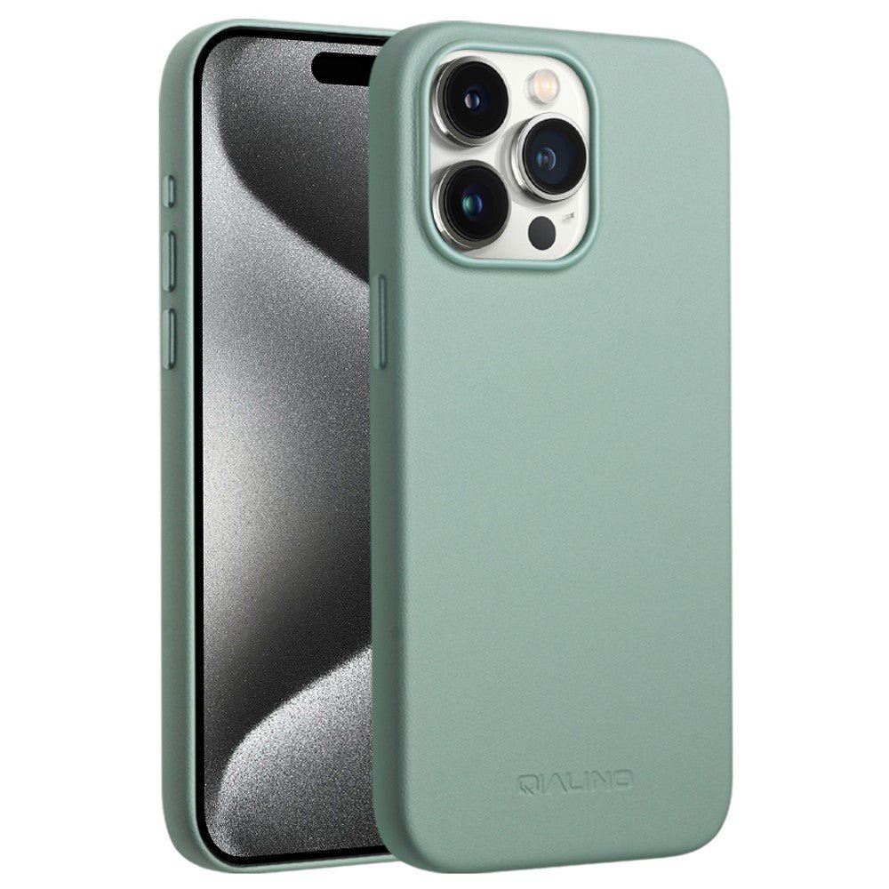QIALINO For iPhone 15 Pro Case Silicone-PU Phone Cover | Compatible with MagSafe Green iPhone 15 Pro by The Case Factory