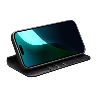 QIALINO For iPhone 16 Plus Case Card Holder Genuine Cow Leather Stand Phone Cover by The Case Factory