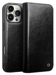 QIALINO For iPhone 16 Pro Case Genuine Cow Leather Phone Cover with Card Holder Black iPhone 16 Pro by The Case Factory