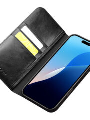 QIALINO For iPhone 16 Pro Case Genuine Cow Leather Phone Cover with Card Holder by The Case Factory