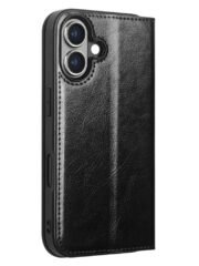 QIALINO For iPhone 16 Case Genuine Cow Leather Card Holder Stand Flip Phone Cover by The Case Factory