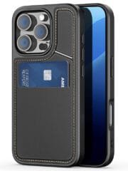 DUX DUCIS Rafi II Series for iPhone 16 Pro Magnetic Case Kickstand Card Slots Leather Phone Cover Black iPhone 16 Pro by The Case Factory