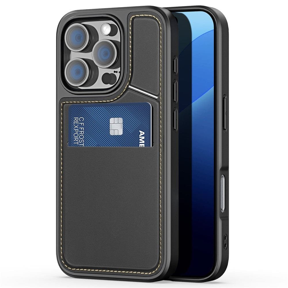 DUX DUCIS Rafi II Series for iPhone 16 Pro Magnetic Case Kickstand Card Slots Leather Phone Cover Black iPhone 16 Pro by The Case Factory