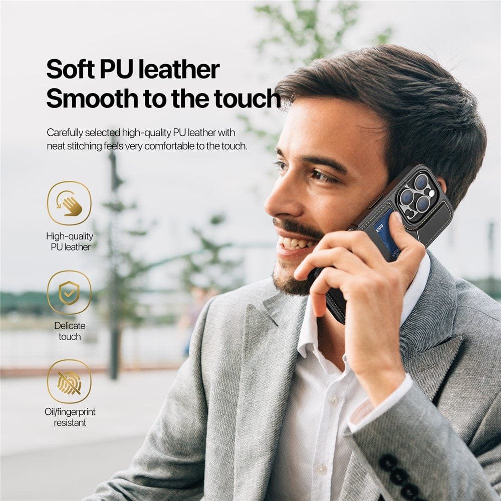 DUX DUCIS Rafi II Series for iPhone 16 Pro Magnetic Case Kickstand Card Slots Leather Phone Cover by The Case Factory