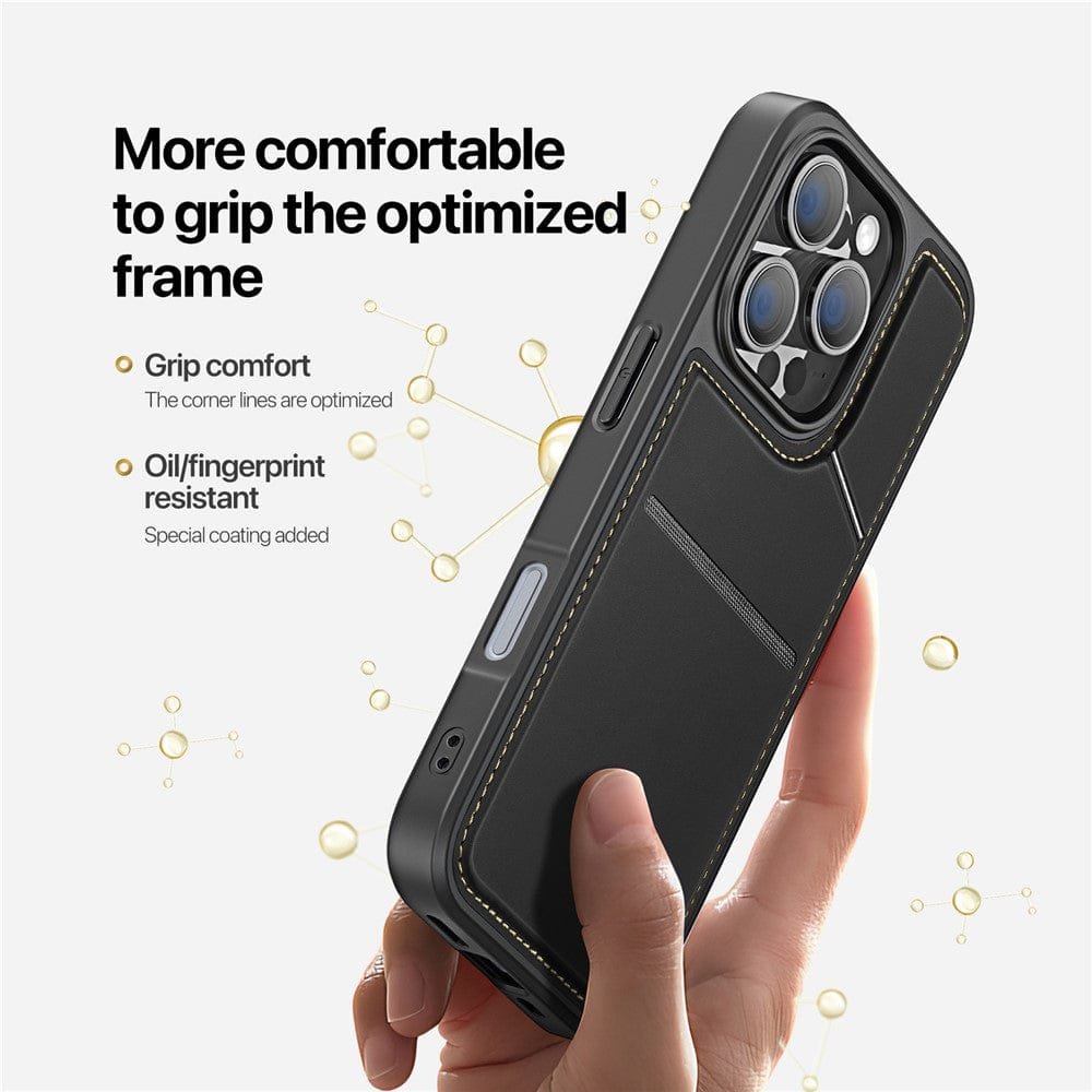 DUX DUCIS Rafi II Series for iPhone 16 Pro Magnetic Case Kickstand Card Slots Leather Phone Cover by The Case Factory