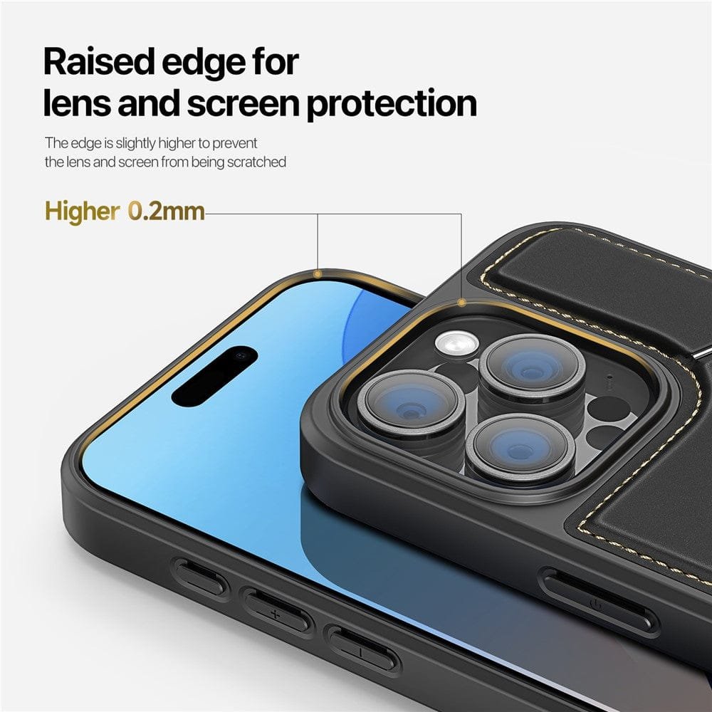 DUX DUCIS Rafi II Series for iPhone 16 Pro Magnetic Case Kickstand Card Slots Leather Phone Cover by The Case Factory