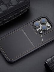 DUX DUCIS Rafi II Series for iPhone 16 Pro Magnetic Case Kickstand Card Slots Leather Phone Cover by The Case Factory