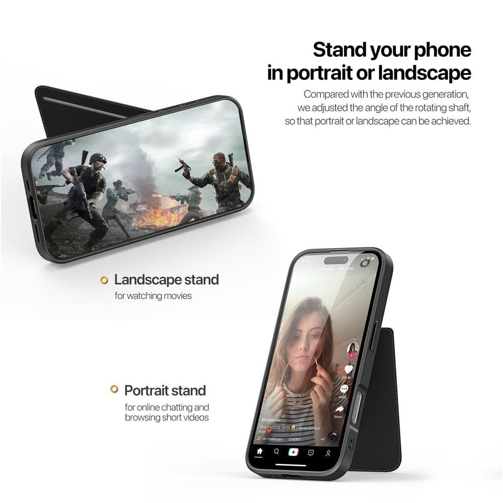 DUX DUCIS Rafi II Series for iPhone 16 Pro Magnetic Case Kickstand Card Slots Leather Phone Cover by The Case Factory