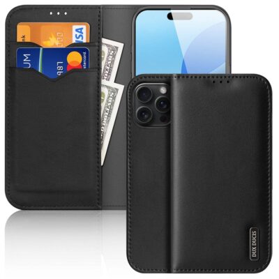 DUX DUCIS Hivo Series for iPhone 16 Pro Case Cowhide Leather Wallet Stand Flip Phone Cover Black iPhone 16 Pro by The Case Factory