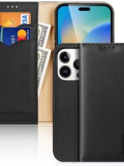 DUX DUCIS Hivo Series Phone Case for iPhone 14 Pro Full Protection Genuine Leather Folio Flip Wallet Cover Stand RFID Blocking Shell Black iPhone 14 Pro by The Case Factory
