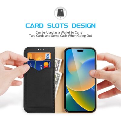 DUX DUCIS Hivo Series Phone Case for iPhone 14 Pro Full Protection Genuine Leather Folio Flip Wallet Cover Stand RFID Blocking Shell by The Case Factory
