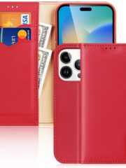 DUX DUCIS Hivo Series Phone Case for iPhone 14 Pro Full Protection Genuine Leather Folio Flip Wallet Cover Stand RFID Blocking Shell Red iPhone 14 Pro by The Case Factory