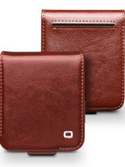 QIALINO For Samsung Galaxy Z Flip7 FE | Z Flip6 Case Genuine Leather Flip Phone Cover Brown Samsung Galaxy Z Flip7 FE by The Case Factory