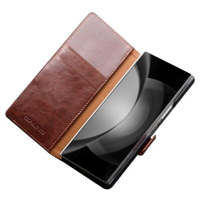 QIALINO For Samsung Galaxy Z Fold6 Wallet Case Waxy Genuine Leather Magnetic Closure Flip Phone Cover by The Case Factory