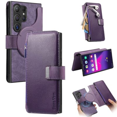CASENEO MW-02 For Samsung Galaxy S24 Ultra Case Detachable Zipper Wallet Leather Phone Cover Purple Samsung Galaxy S24 Ultra by The Case Factory