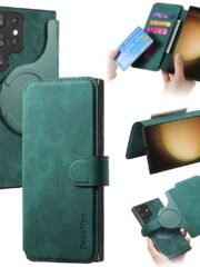 CASENEO MW-03 For Samsung Galaxy S23 Ultra Magnetic Case Detachable Wallet Leather Phone Flip Cover Green Samsung Galaxy S23 Ultra by The Case Factory
