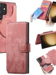 CASENEO MW-03 For Samsung Galaxy S23 Ultra Magnetic Case Detachable Wallet Leather Phone Flip Cover Pink Samsung Galaxy S23 Ultra by The Case Factory