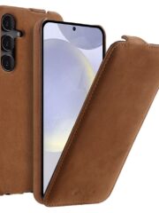 MELKCO For Samsung Galaxy S24+ Ultra Case Vertical Flip Genuine Leather Phone Cover Matte Brown Samsung Galaxy S24+ by The Case Factory