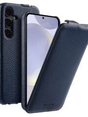 MELKCO For Samsung Galaxy S24+ Ultra Case Vertical Flip Genuine Leather Phone Cover Dark Blue Samsung Galaxy S24+ by The Case Factory