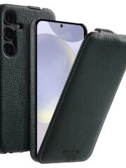 MELKCO For Samsung Galaxy S24 Case Vertical Flip Genuine Leather Phone Cover Dark Green Samsung Galaxy S24 by The Case Factory