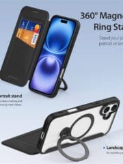 DUX DUCIS Skin X Pro Series for iPhone 16 Magnetic Case Rotary Kickstand Card Slot Leather Phone Cover by The Case Factory