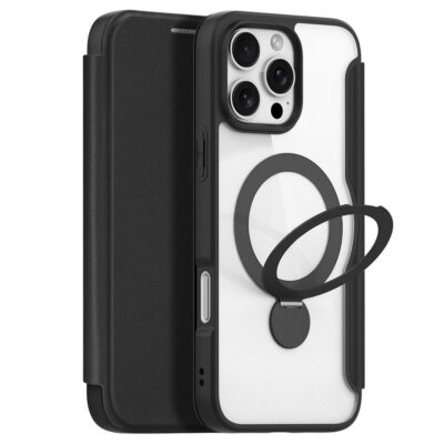 DUX DUCIS Skin X Pro Series for iPhone 16 Pro Magnetic Case Card Holder Ring Kickstand Leather Cover Black iPhone 16 Pro by The Case Factory