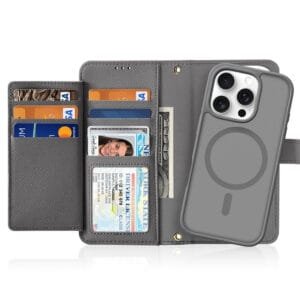 DUX DUCIS Lawa Series for iPhone 16 Pro Magnetic Case Detachable Zipper Wallet Cowhide Leather Cover by The Case Factory