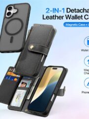 DUX DUCIS Lawa Series for iPhone 16 Plus Case Detachable Zipper Wallet Cowhide Leather Cover | Compatible with MagSafe by The Case Factory