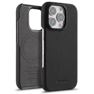 MELKCO For iPhone 16 Pro Max Case Genuine Cow Leather Phone Cover | Compatible with MagSafe Black iPhone 16 Pro Max by The Case Factory