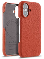 MELKCO For iPhone 16 Case Genuine Cow Leather Phone Cover | Compatible with MagSafe Orange iPhone 16 by The Case Factory
