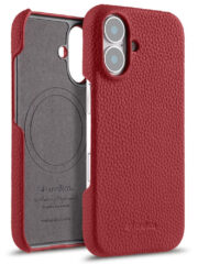 MELKCO For iPhone 16 Case Genuine Cow Leather Phone Cover | Compatible with MagSafe Red iPhone 16 by The Case Factory