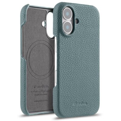 MELKCO For iPhone 16 Plus Case Genuine Cow Leather Phone Cover | Compatible with MagSafe Blue iPhone 16 Plus by The Case Factory