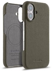 MELKCO For iPhone 16 Plus Case Genuine Cow Leather Phone Cover | Compatible with MagSafe Grey iPhone 16 Plus by The Case Factory