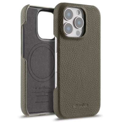 MELKCO For iPhone 16 Pro Case Genuine Cow Leather Phone Cover | Compatible with MagSafe Grey iPhone 16 Pro by The Case Factory
