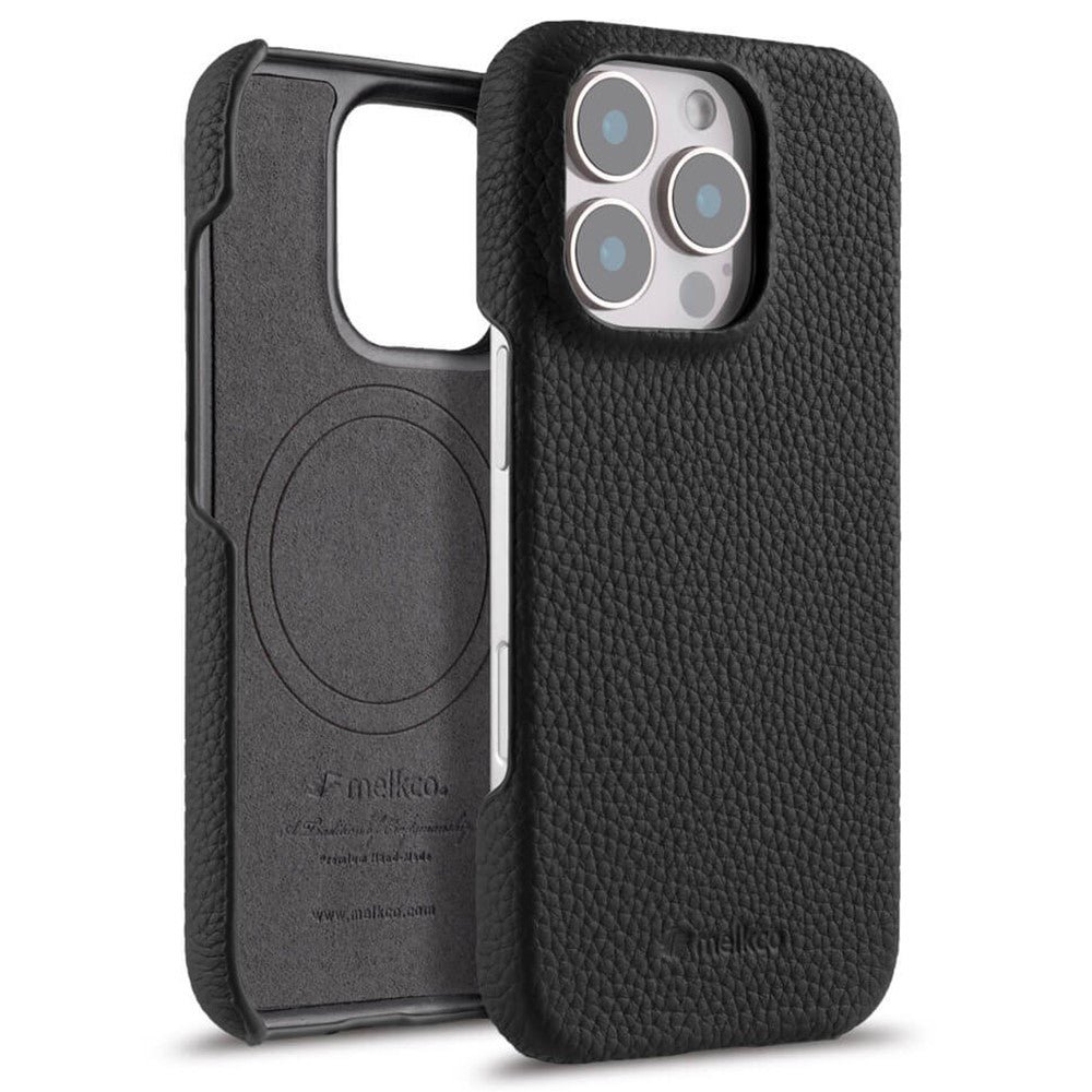 MELKCO For iPhone 16 Pro Case Genuine Cow Leather Phone Cover | Compatible with MagSafe Black iPhone 16 Pro by The Case Factory