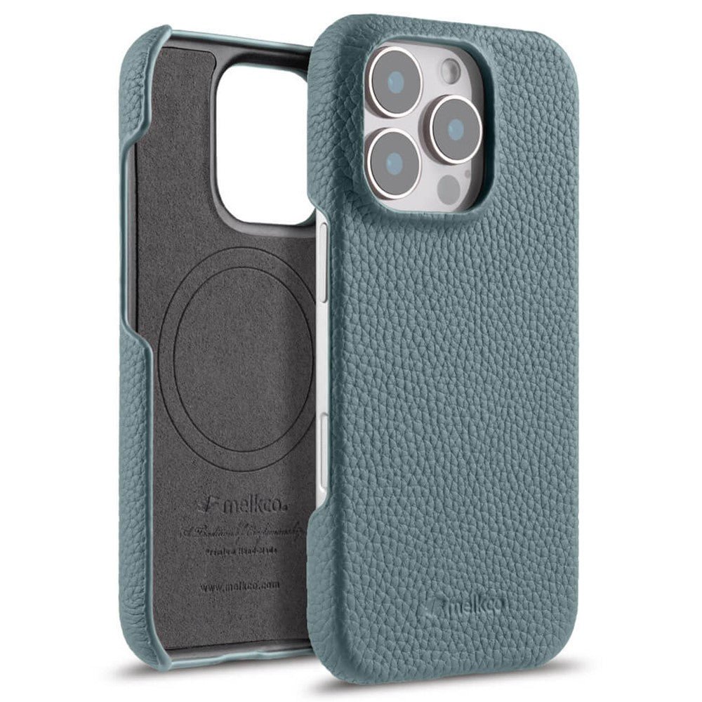 MELKCO For iPhone 16 Pro Case Genuine Cow Leather Phone Cover | Compatible with MagSafe Blue iPhone 16 Pro by The Case Factory