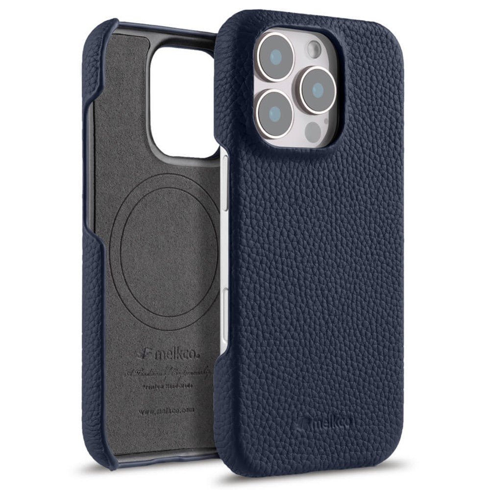 MELKCO For iPhone 16 Pro Case Genuine Cow Leather Phone Cover | Compatible with MagSafe Dark Blue iPhone 16 Pro by The Case Factory
