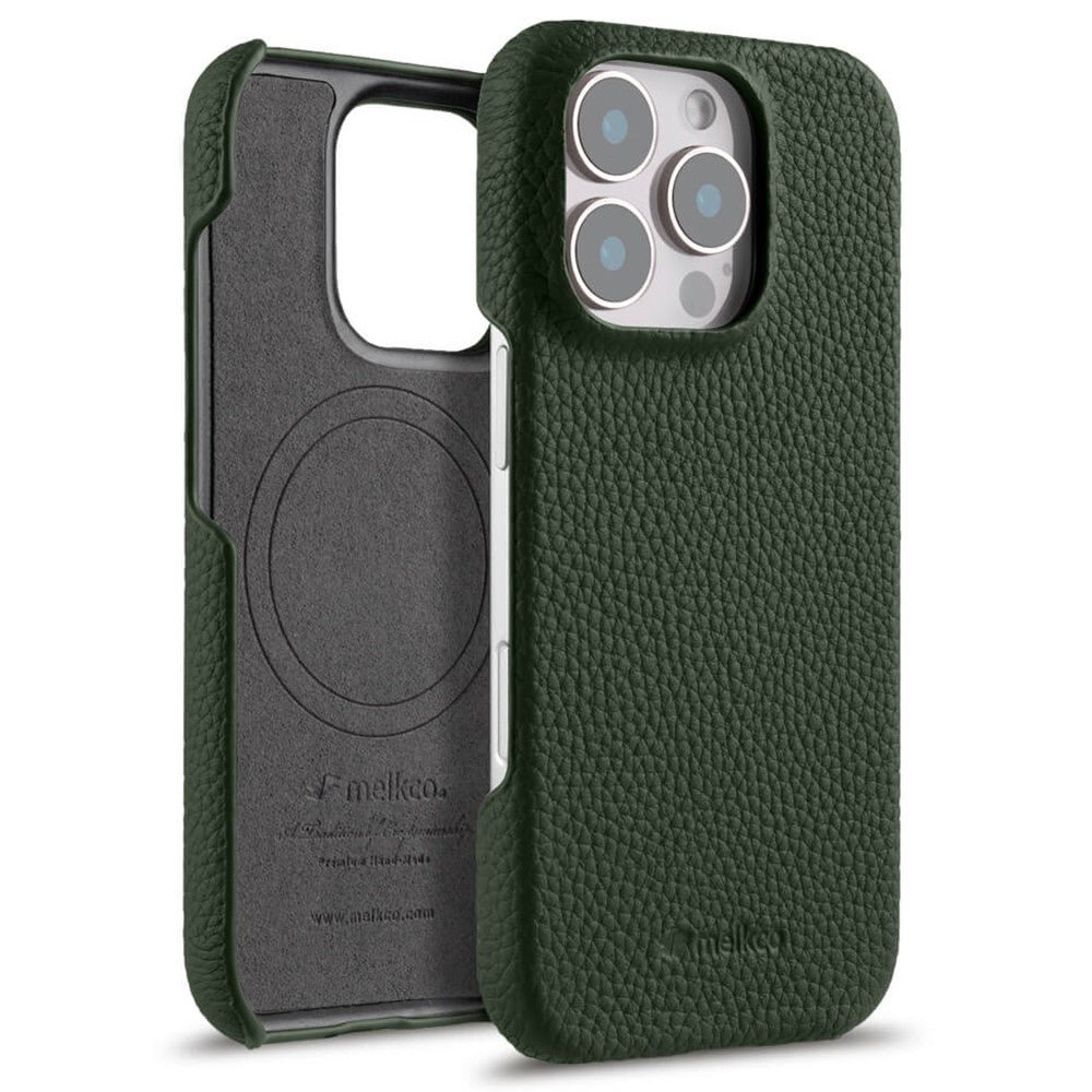MELKCO For iPhone 16 Pro Case Genuine Cow Leather Phone Cover | Compatible with MagSafe Dark Green iPhone 16 Pro by The Case Factory