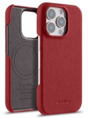 MELKCO For iPhone 16 Pro Case Genuine Cow Leather Phone Cover | Compatible with MagSafe Red iPhone 16 Pro by The Case Factory