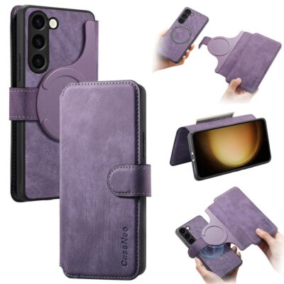 CASENEO For Samsung Galaxy S23 Magnetic Case Detachable Wallet Leather Phone Flip Cover Purple Samsung Galaxy S23 by The Case Factory