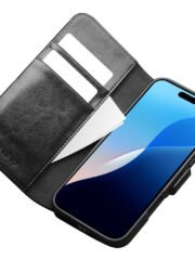QIALINO For iPhone 16 Pro Case Genuine Cow Leather Wallet Magnetic Closure Phone Cover by The Case Factory