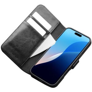 QIALINO For iPhone 16 Pro Case Genuine Cow Leather Wallet Magnetic Closure Phone Cover by The Case Factory