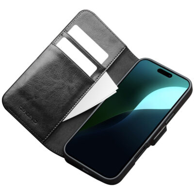 QIALINO For iPhone 16 Case Genuine Cow Leather Wallet Magnetic Closure Phone Cover by The Case Factory