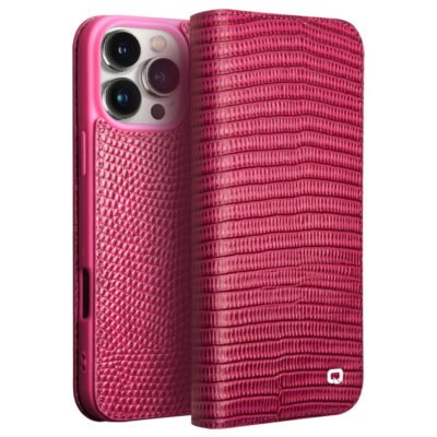 QIALINO For iPhone 16 Pro Wallet Case Crocodile Texture Genuine Cow Leather Anti-Drop Phone Cover As Shown iPhone 16 Pro by The Case Factory