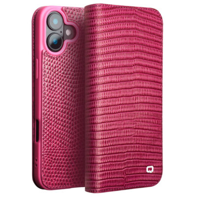 QIALINO For iPhone 16 Plus Wallet Case Crocodile Texture Genuine Cow Leather Anti-Drop Phone Cover As Shown iPhone 16 Plus by The Case Factory
