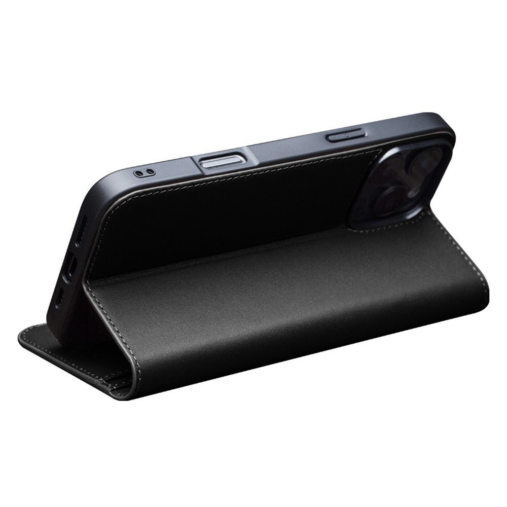 QIALINO For iPhone 16 Pro Max Stand Case Anti-Drop Genuine Cow Leather Wallet Phone Cover by The Case Factory