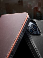 QIALINO For iPhone 16 Pro Stand Case Anti-Drop Genuine Cow Leather Wallet Phone Cover by The Case Factory