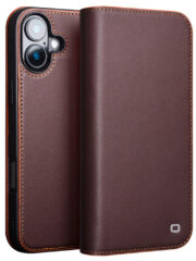 QIALINO For iPhone 16 Plus Case Anti-Drop Genuine Cow Leather Wallet Phone Cover Brown iPhone 16 Plus by The Case Factory