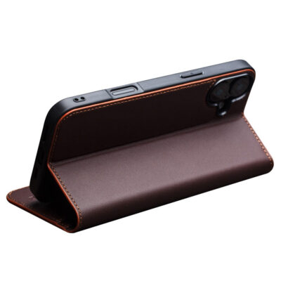 QIALINO For iPhone 16 Stand Case Anti-Drop Genuine Cow Leather Wallet Phone Cover by The Case Factory